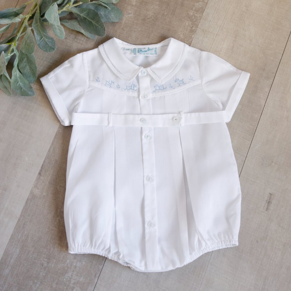 Rare NWT White Feltman Brothers Heirloom Romper Belted Duck Embroidery 3 Month